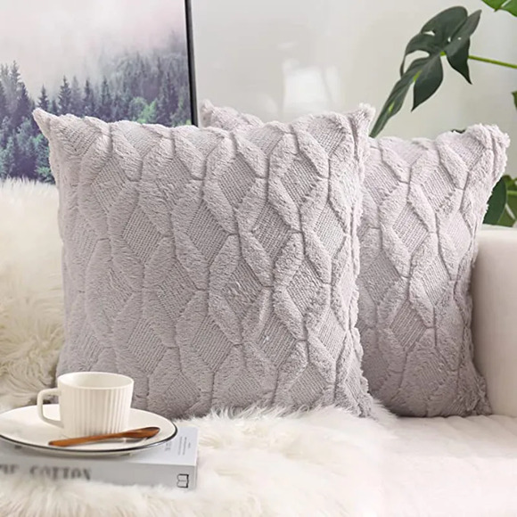 One Diamond Pattern Knit Throw Pillow 16x16 Inches in Light Gray - Picture 1 of 1